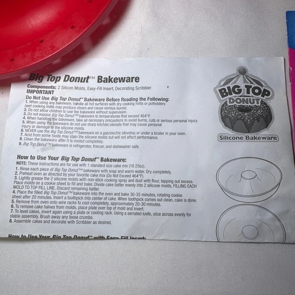 Big Top Donut Giant Silicone Bakeware 3‎ Piece Mold Set Red As Seen On TV